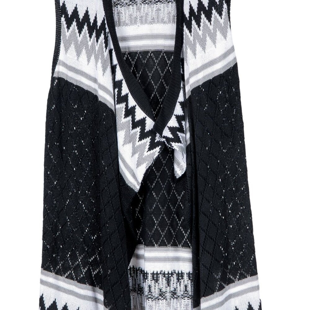 No Boundaries Cardigan Sweater L 11 13 Juniors Sleeveless Gray Black White Knit - Picture 3 of 6